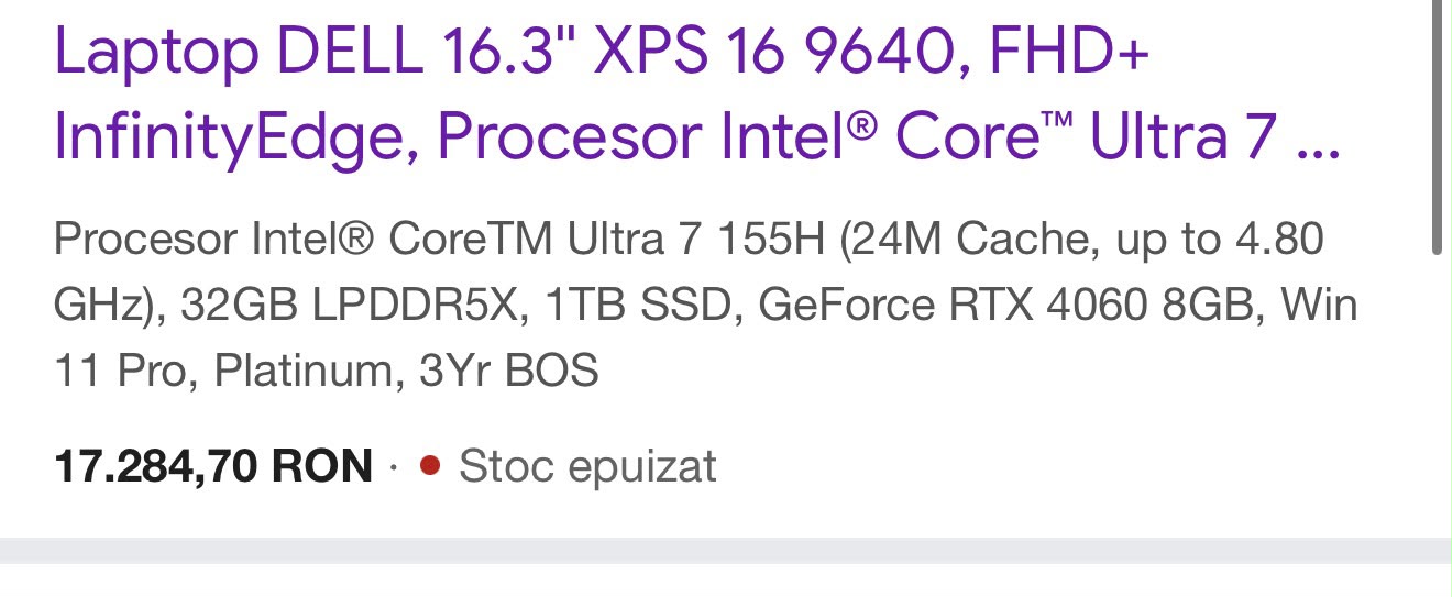 Laptop Dell XPS 9640 cu procesor Intel® Core™ Ultra 7 155H pana la 4.8GHz, 16.3", Full HD+, 32GB, LPDDR5X, 1TB SSD, NVIDIA® Geforce RTX™ 4060 with 8GB GDDR6, Windows 11 Pro, Silver - imagine 22