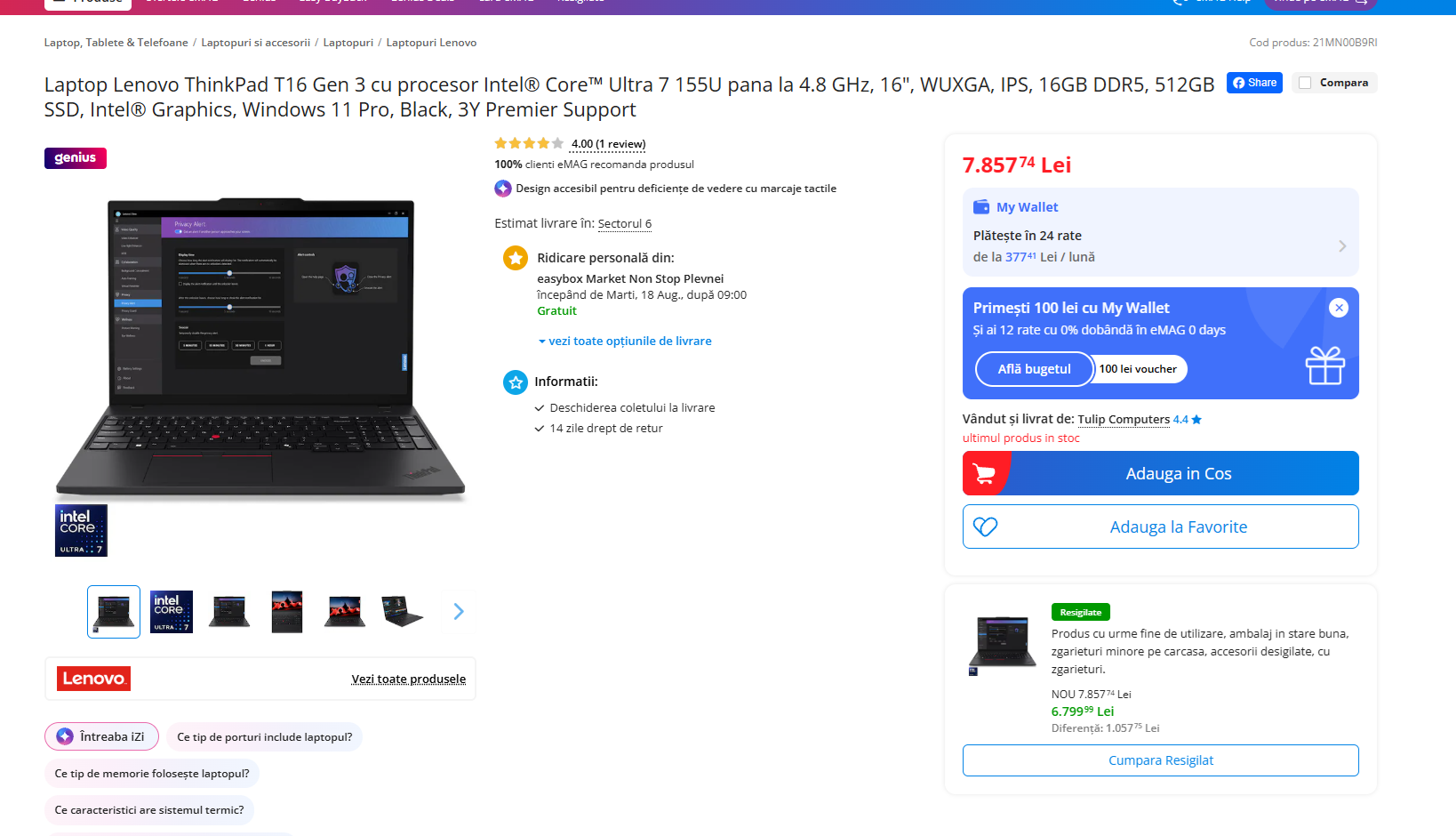 Laptop Lenovo ThinkPad T16 Gen 3 cu procesor Intel® Core™ Ultra 7 155U pana la 4.8 GHz, 16", WUXGA, IPS, 32GB DDR5, 256GB SSD, Intel® Graphics, Windows 11 Pro, Black - imagine 21
